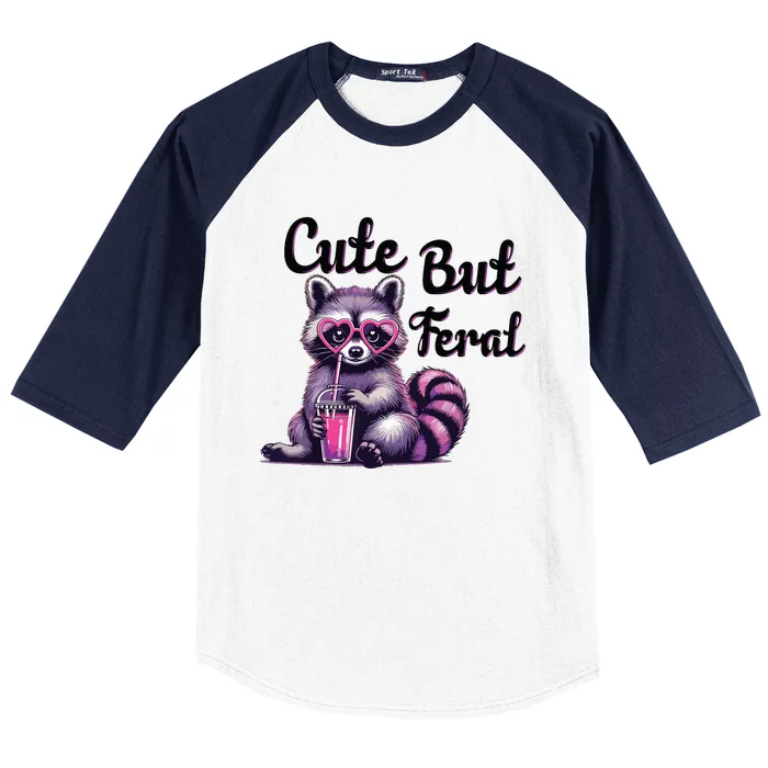 Cute But Feral Raccoon Funny Meme Baseball Sleeve Shirt