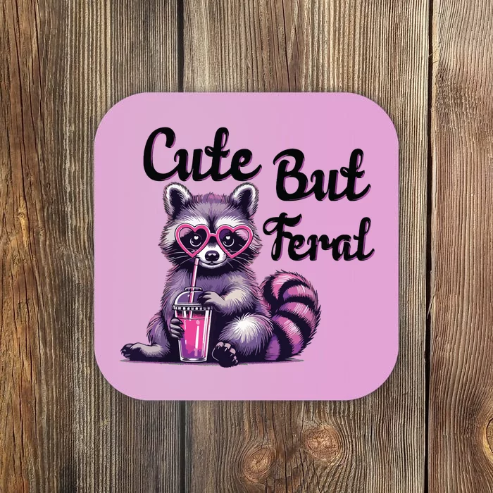 Cute But Feral Raccoon Funny Meme Coaster