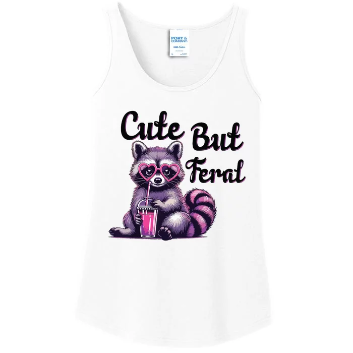 Cute But Feral Raccoon Funny Meme Ladies Essential Tank