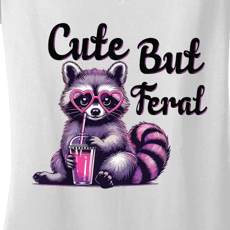 Cute But Feral Raccoon Funny Meme Women's V-Neck T-Shirt