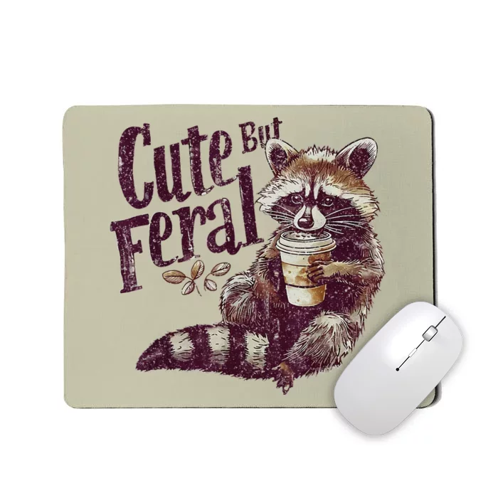 Cute But Feral Raccoon Drinking Coffee Vintage Design Gift Mousepad