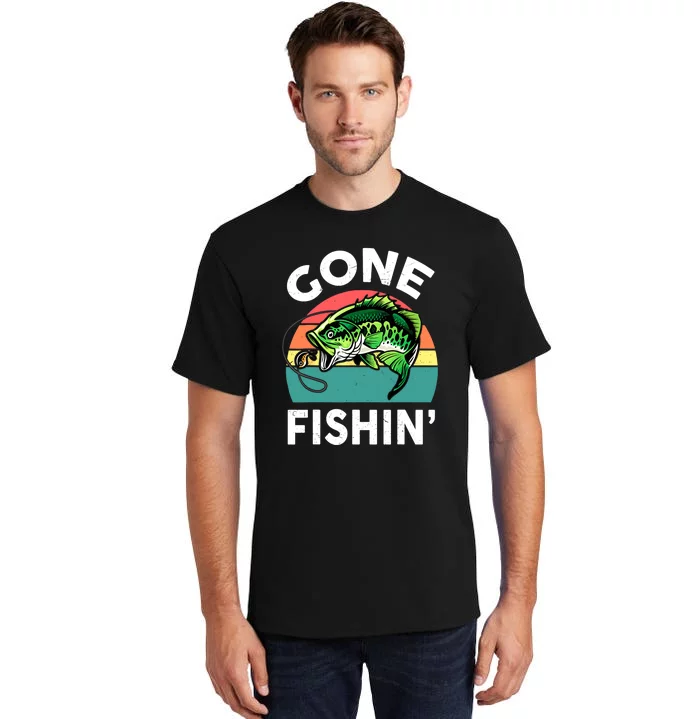 Cool Bass Fish Dad Gone Fishing Papa Funny Gift Tall T-Shirt