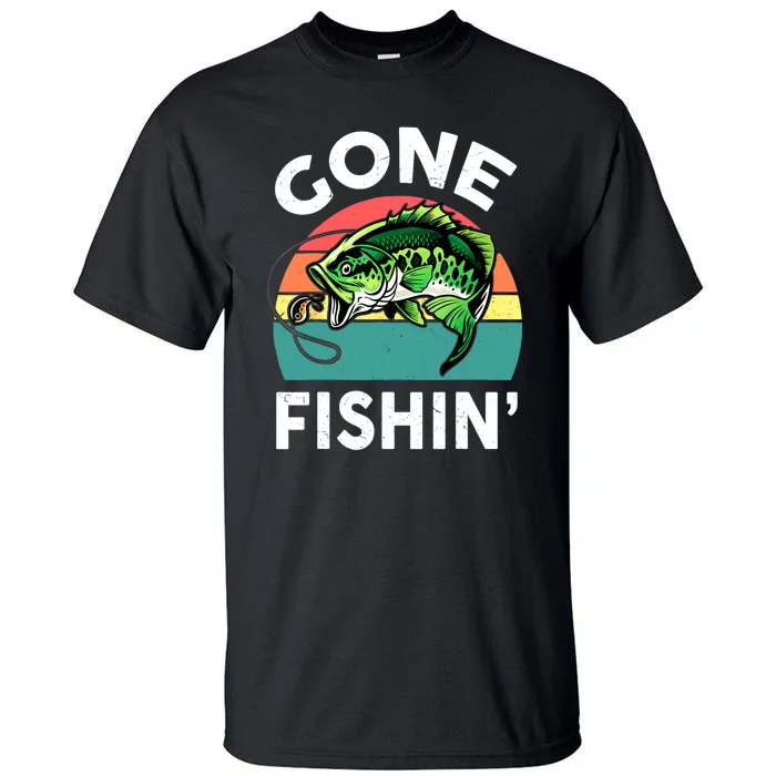 Cool Bass Fish Dad Gone Fishing Papa Funny Gift Tall T-Shirt