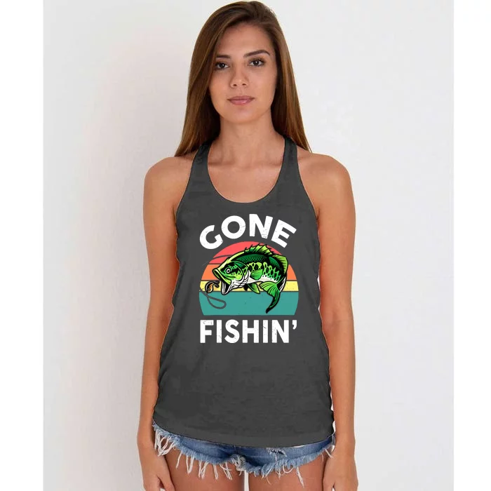 Cool Bass Fish Dad Gone Fishing Papa Funny Gift Women's Knotted Racerback Tank