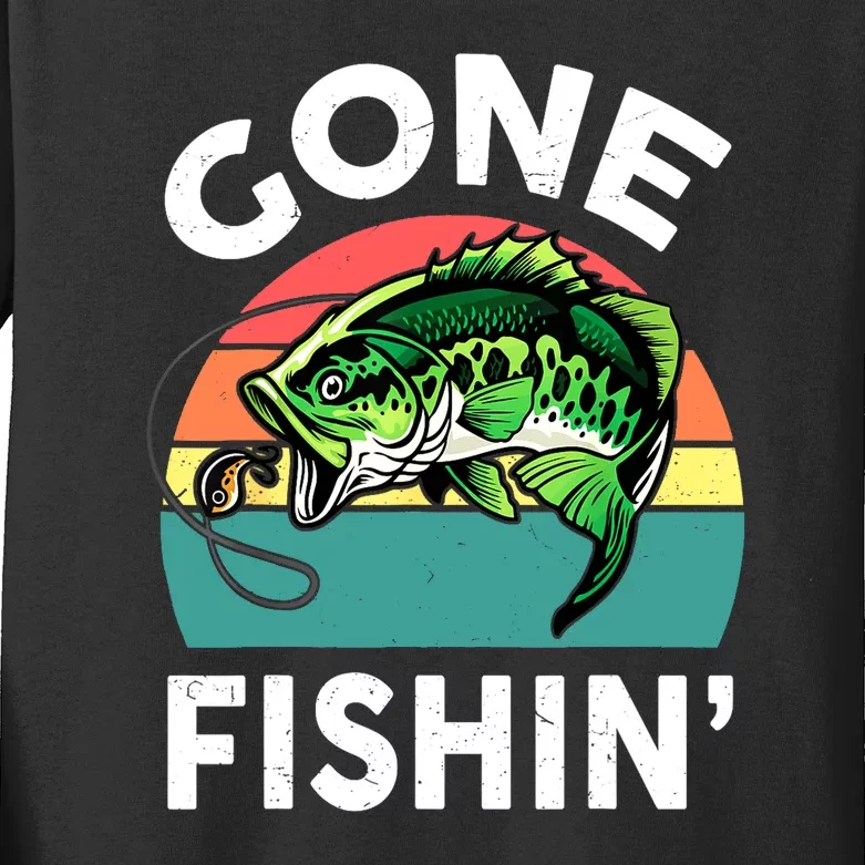 Cool Bass Fish Dad Gone Fishing Papa Funny Gift Kids Long Sleeve Shirt