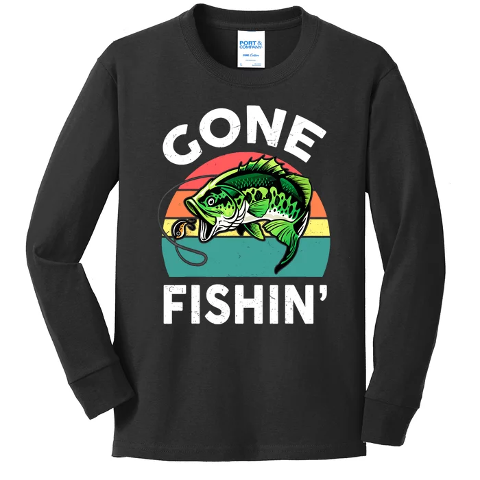 Cool Bass Fish Dad Gone Fishing Papa Funny Gift Kids Long Sleeve Shirt