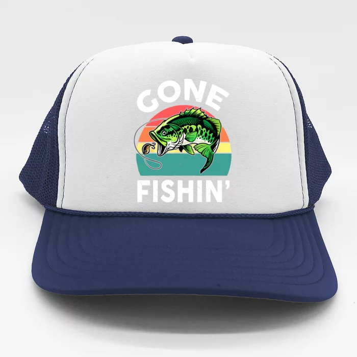 Cool Bass Fish Dad Gone Fishing Papa Funny Gift Trucker Hat