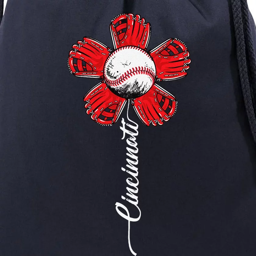 Cincinnati Baseball Flower I Love Cincinnati Baseball Spirit Drawstring Bag