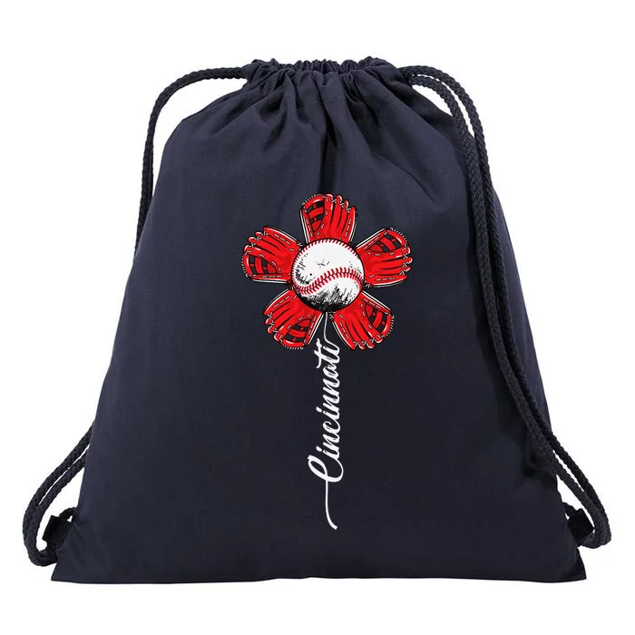 Cincinnati Baseball Flower I Love Cincinnati Baseball Spirit Drawstring Bag