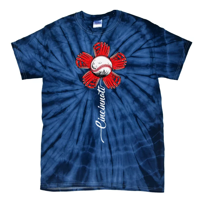 Cincinnati Baseball Flower I Love Cincinnati Baseball Spirit Tie-Dye T-Shirt