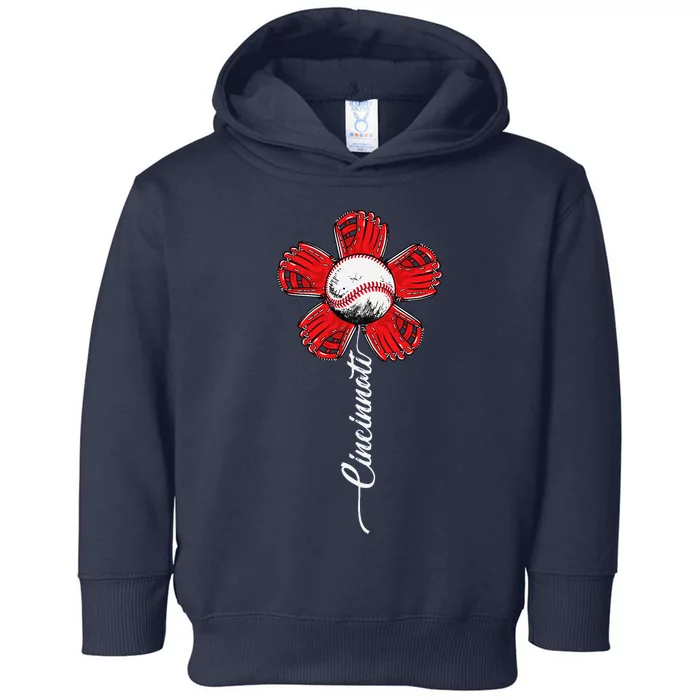 Cincinnati Baseball Flower I Love Cincinnati Baseball Spirit Toddler Hoodie