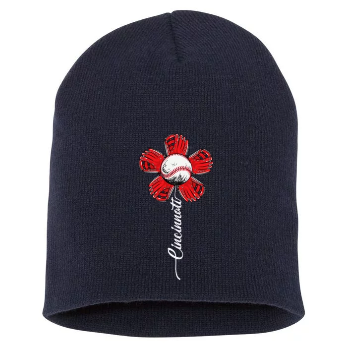 Cincinnati Baseball Flower I Love Cincinnati Baseball Spirit Short Acrylic Beanie