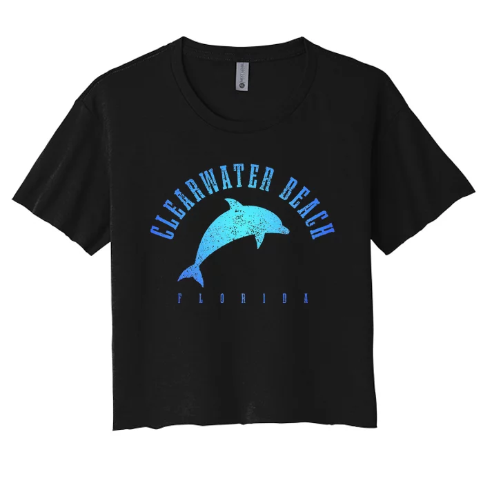 Clearwater Beach Florida Fl Dolphin Vacation Souvenir Women's Crop Top Tee