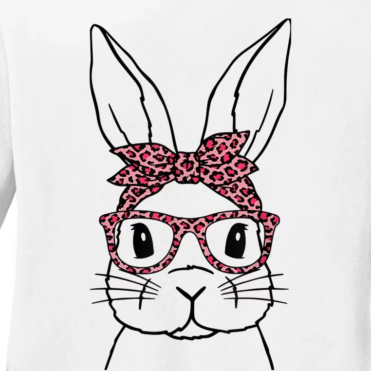 Cute Bunny Face Leopard Glasses Headband Happy Easter Day Ladies Long Sleeve Shirt