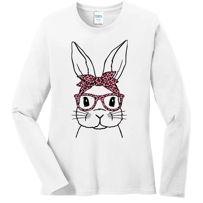 Cute Bunny Face Leopard Glasses Headband Happy Easter Day Ladies Long Sleeve Shirt