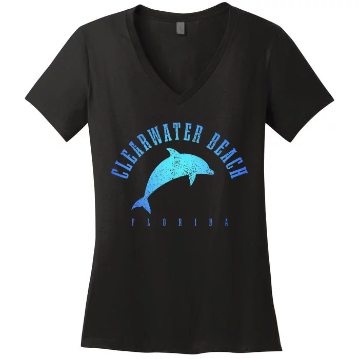 Clearwater Beach Florida FL Dolphin Vacation Souvenir Women's V-Neck T-Shirt