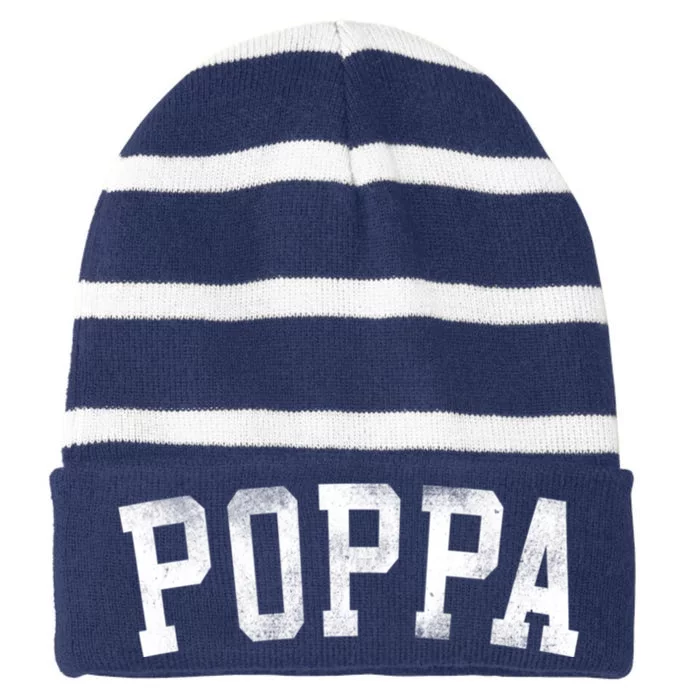 Classic Bold Font Birthday Poppa Striped Beanie with Solid Band