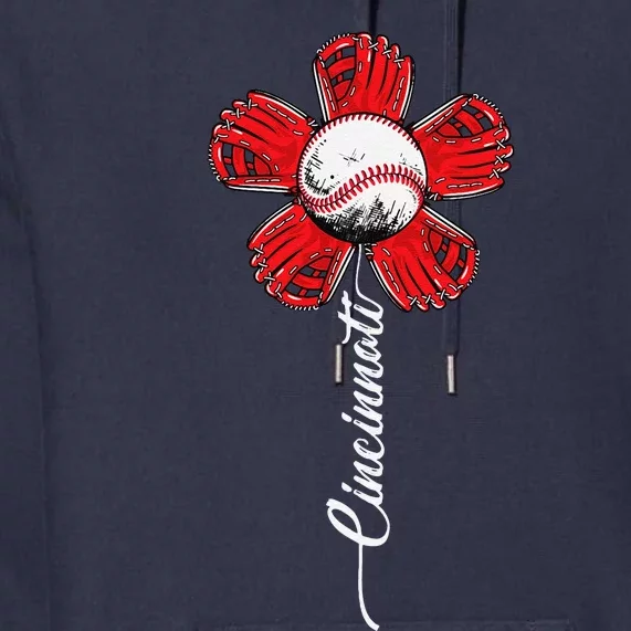 Cincinnati Baseball Flower I Love Cincinnati Baseball Spirit Premium Hoodie