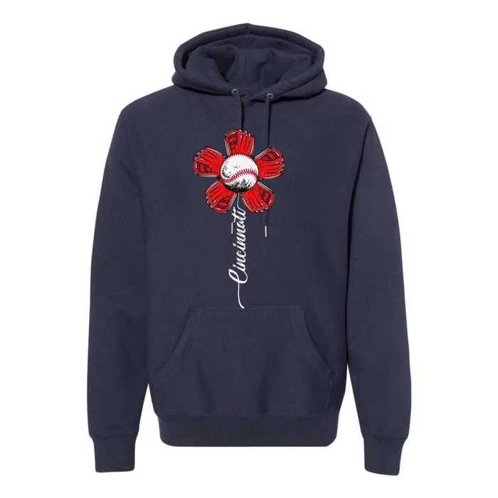 Cincinnati Baseball Flower I Love Cincinnati Baseball Spirit Premium Hoodie