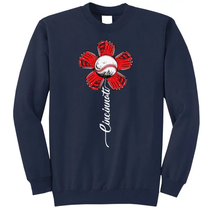 Cincinnati Baseball Flower I Love Cincinnati Baseball Spirit Tall Sweatshirt