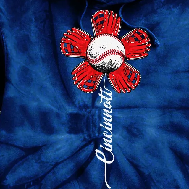 Cincinnati Baseball Flower I Love Cincinnati Baseball Spirit Tie Dye Hoodie