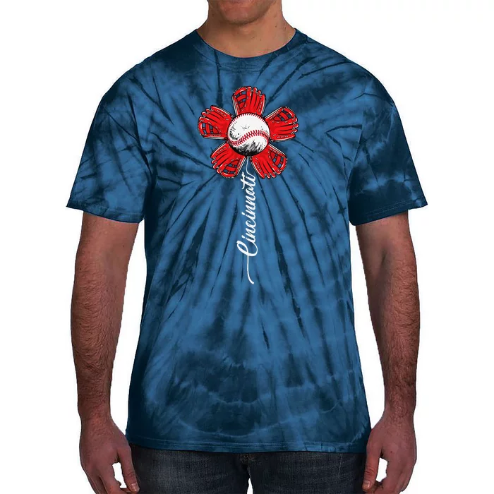 Cincinnati Baseball Flower I Love Cincinnati Baseball Spirit Tie-Dye T-Shirt