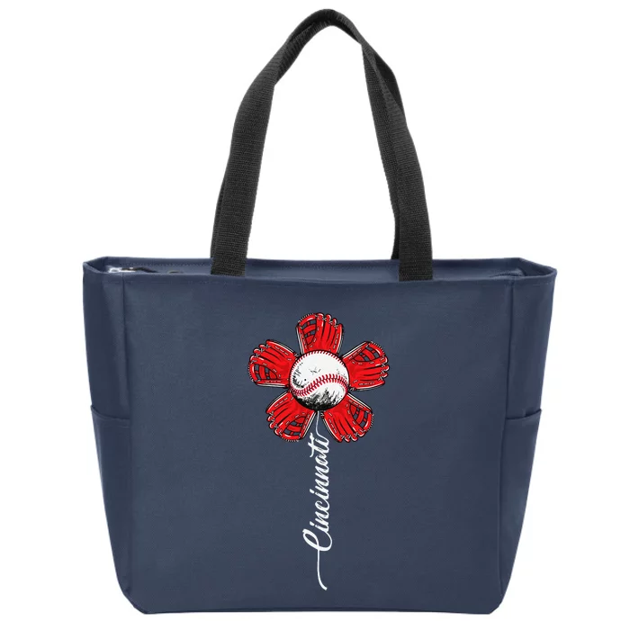 Cincinnati Baseball Flower I Love Cincinnati Baseball Spirit Zip Tote Bag