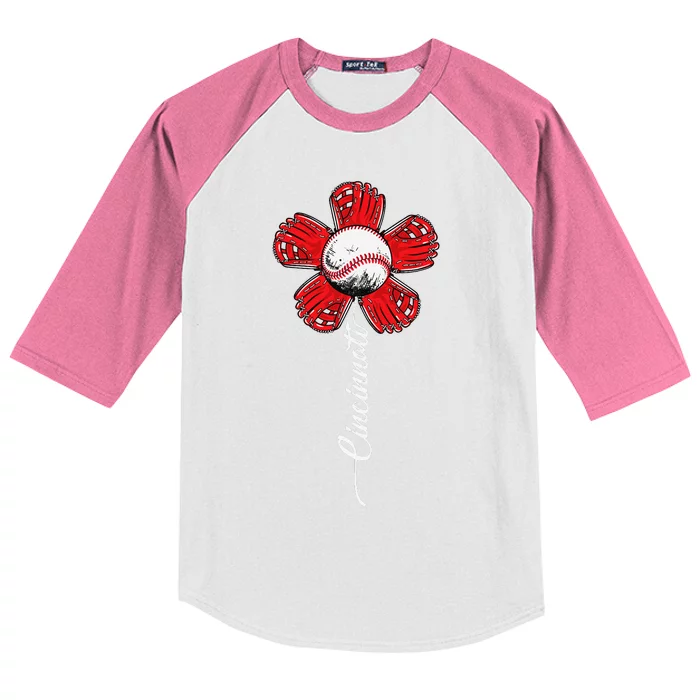 Cincinnati Baseball Flower I Love Cincinnati Baseball Spirit Kids Colorblock Raglan Jersey