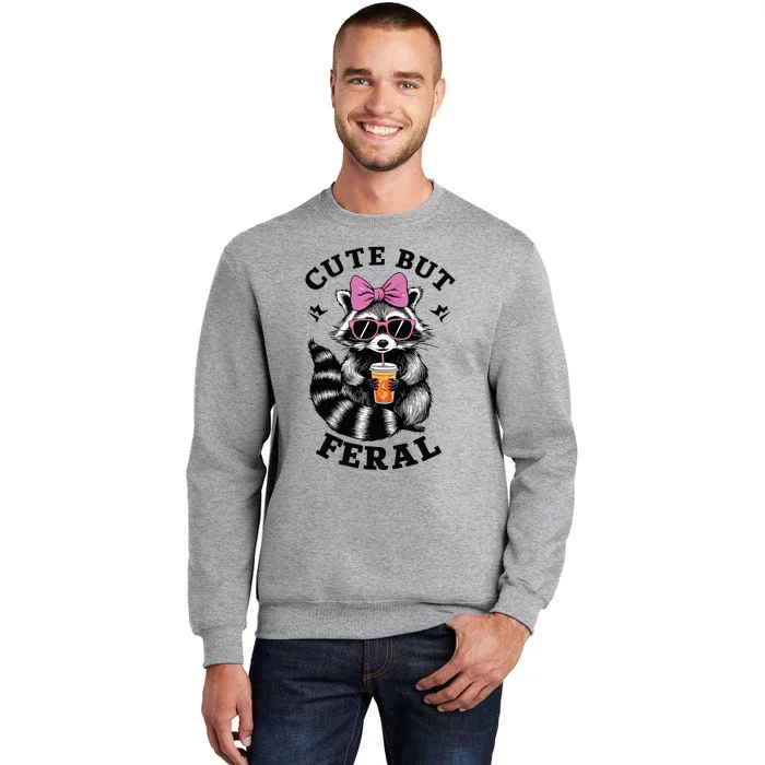 Cute But Feral Funny Colorful Racoon With Sunglasses Racoon Tall Sweatshirt