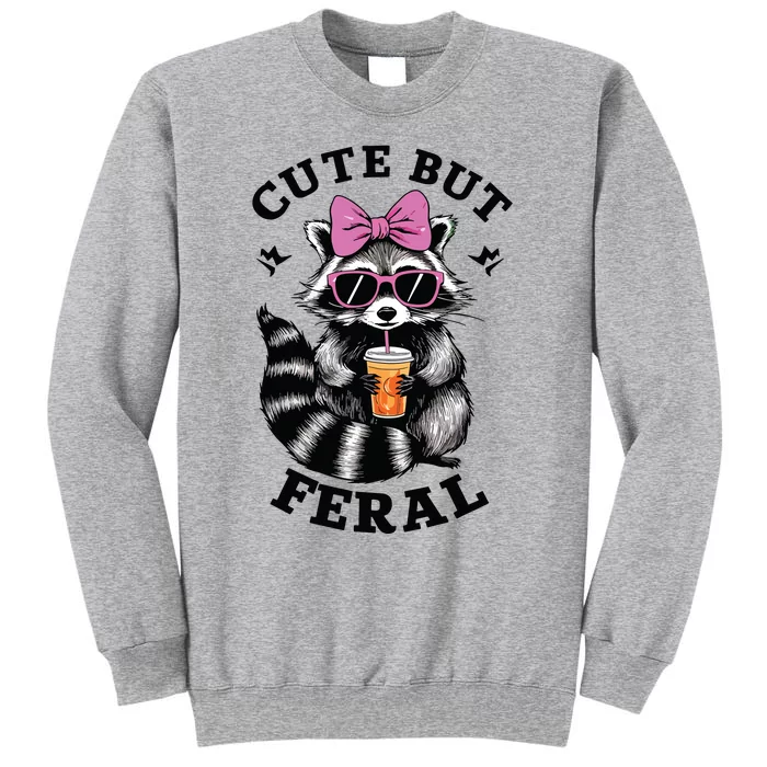 Cute But Feral Funny Colorful Racoon With Sunglasses Racoon Tall Sweatshirt