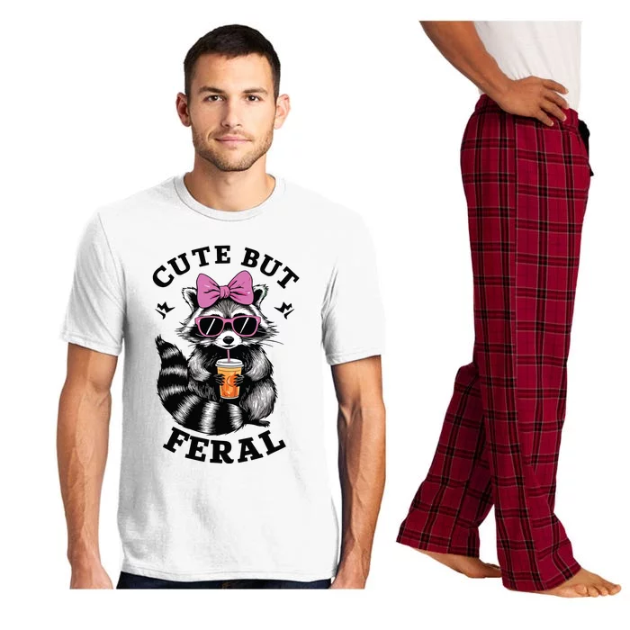 Cute But Feral Funny Colorful Racoon With Sunglasses Racoon Pajama Set