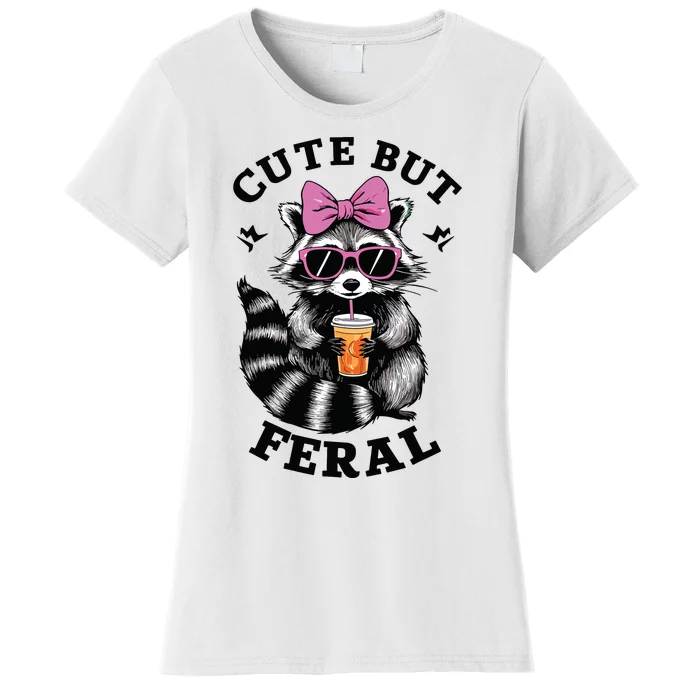 Cute But Feral Funny Colorful Racoon With Sunglasses Racoon Women's T-Shirt