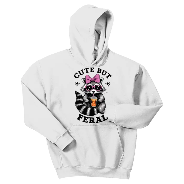 Cute But Feral Funny Colorful Racoon With Sunglasses Racoon Kids Hoodie