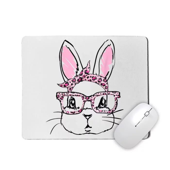 Cute Bunny Face Leopard Glasses Headband Happy Easter Day Mousepad