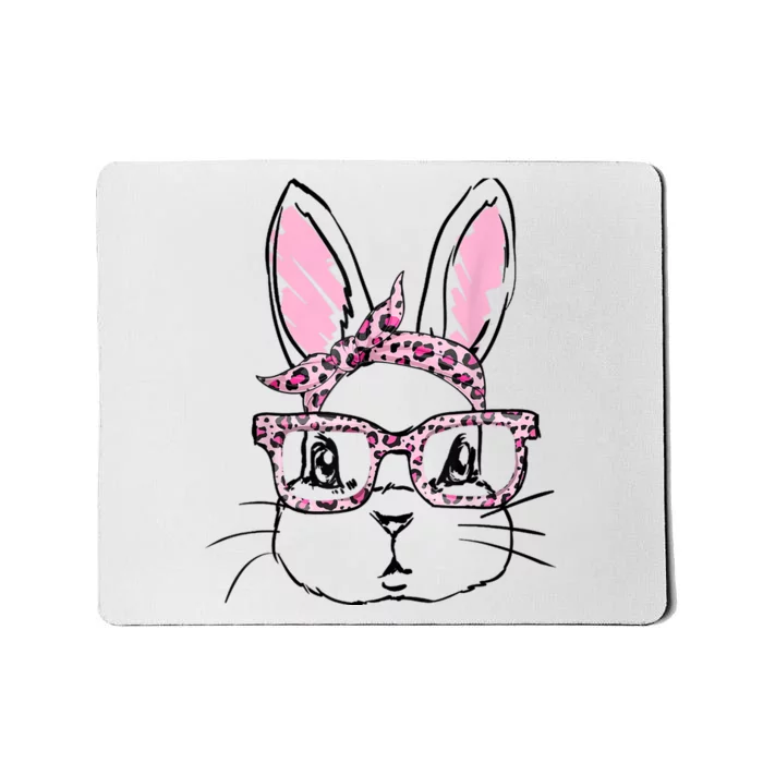 Cute Bunny Face Leopard Glasses Headband Happy Easter Day Mousepad