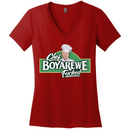 Chef BOYAREWE Fucked Funny Anti Biden Women's V-Neck T-Shirt