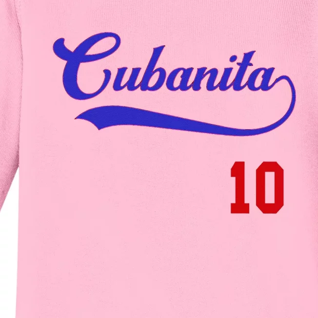 Cubanita Baseball Flag Souvenir Cubana Cuba Women Girl Baby Long Sleeve Bodysuit