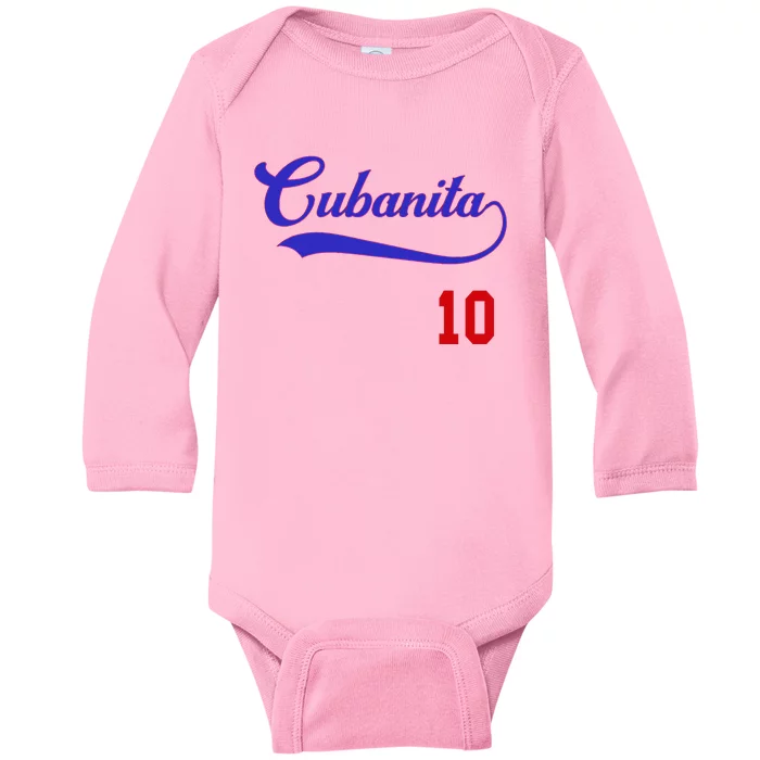 Cubanita Baseball Flag Souvenir Cubana Cuba Women Girl Baby Long Sleeve Bodysuit