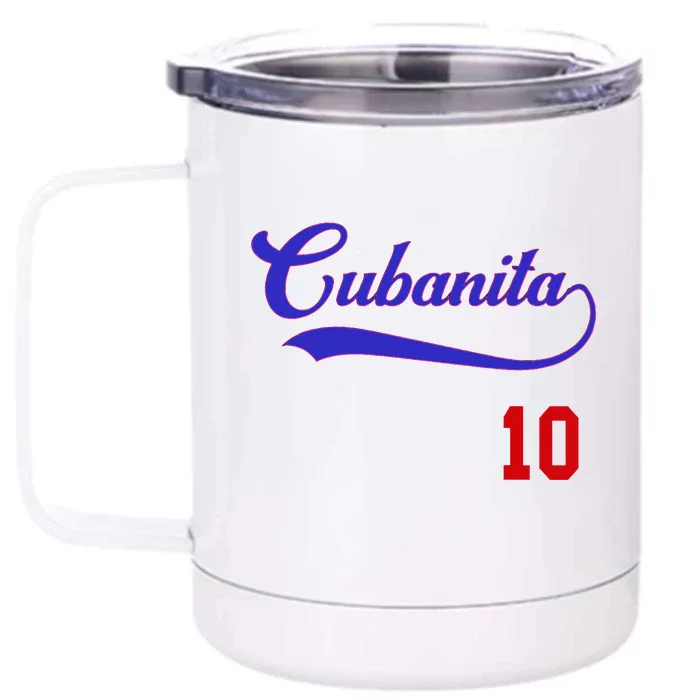 Cubanita Baseball Flag Souvenir Cubana Cuba Women Girl Front & Back 12oz Stainless Steel Tumbler Cup