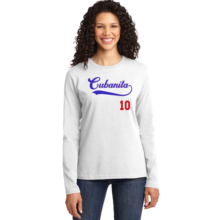 Cubanita Baseball Flag Souvenir Cubana Cuba Women Girl Ladies Long Sleeve Shirt