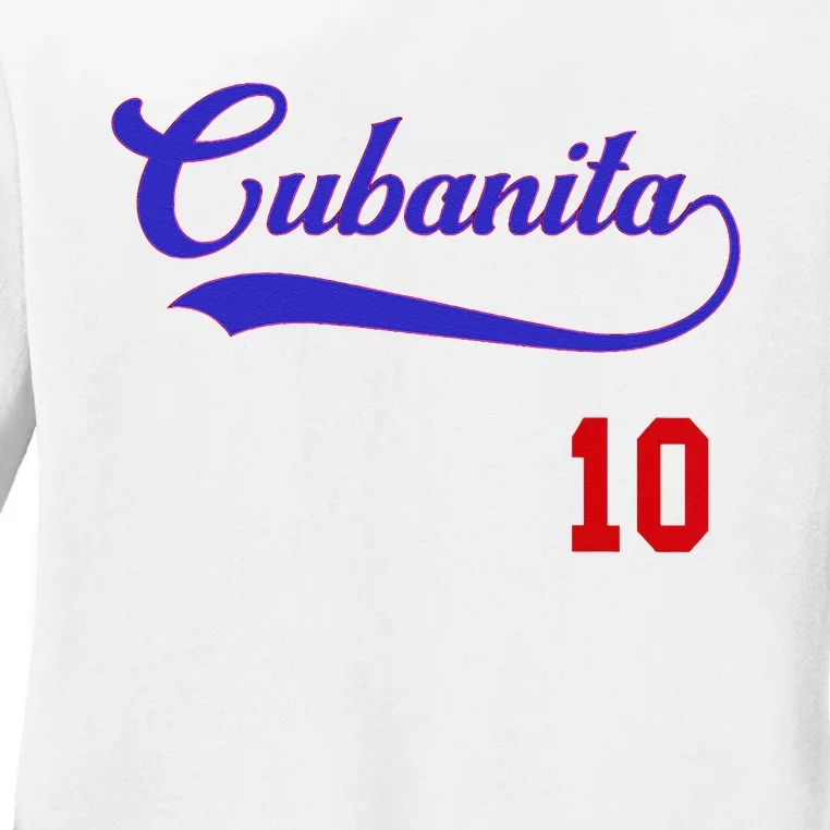 Cubanita Baseball Flag Souvenir Cubana Cuba Women Girl Ladies Long Sleeve Shirt