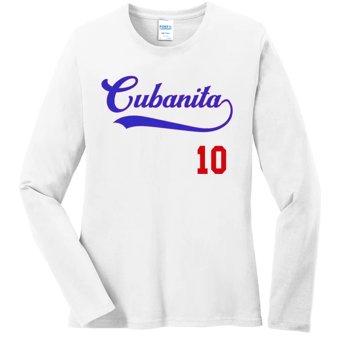 Cubanita Baseball Flag Souvenir Cubana Cuba Women Girl Ladies Long Sleeve Shirt