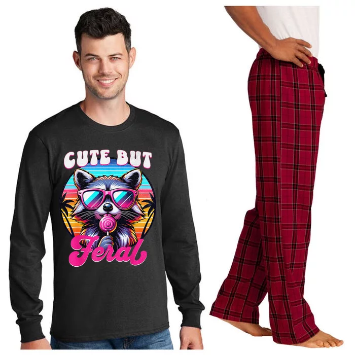 Cute But Feral Funny Trash Panda Gift Long Sleeve Pajama Set