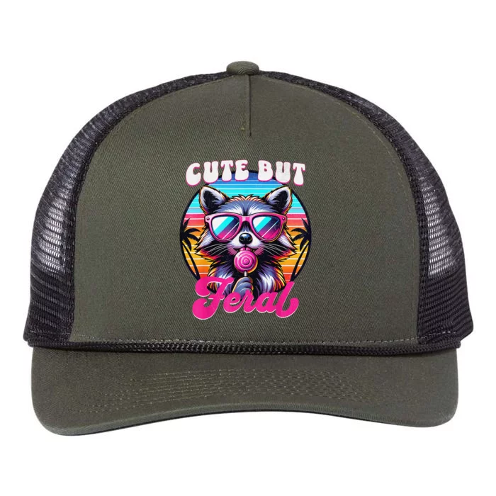 Cute But Feral Funny Trash Panda Gift Retro Rope Trucker Hat Cap