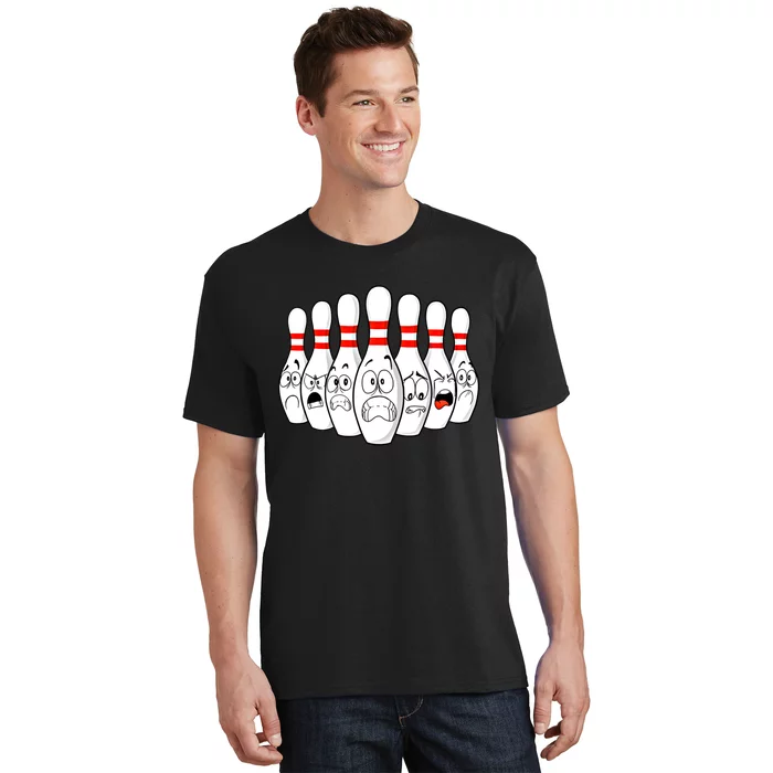 Cartoon Bowling Funny Scared Bowling Pins Funny Gift T-Shirt