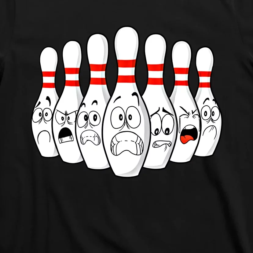 Cartoon Bowling Funny Scared Bowling Pins Funny Gift T-Shirt