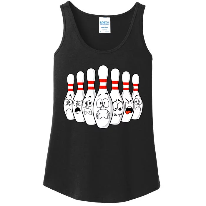 Cartoon Bowling Funny Scared Bowling Pins Funny Gift Ladies Essential Tank