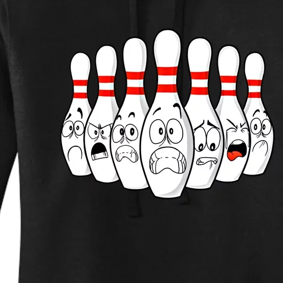 Cartoon Bowling Funny Scared Bowling Pins Funny Gift Women's Pullover Hoodie