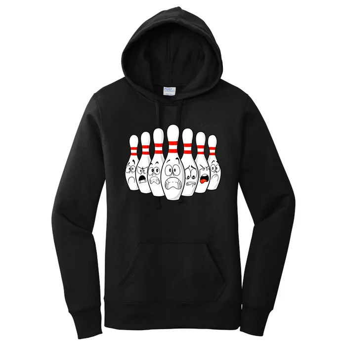 Cartoon Bowling Funny Scared Bowling Pins Funny Gift Women's Pullover Hoodie