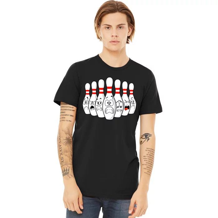 Cartoon Bowling Funny Scared Bowling Pins Funny Gift Premium T-Shirt